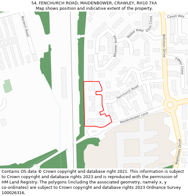 54, FENCHURCH ROAD, MAIDENBOWER, CRAWLEY, RH10 7XA: Location map and indicative extent of plot