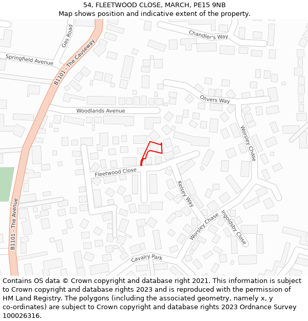 54, FLEETWOOD CLOSE, MARCH, PE15 9NB: Location map and indicative extent of plot