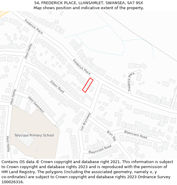 54, FREDERICK PLACE, LLANSAMLET, SWANSEA, SA7 9SX: Location map and indicative extent of plot