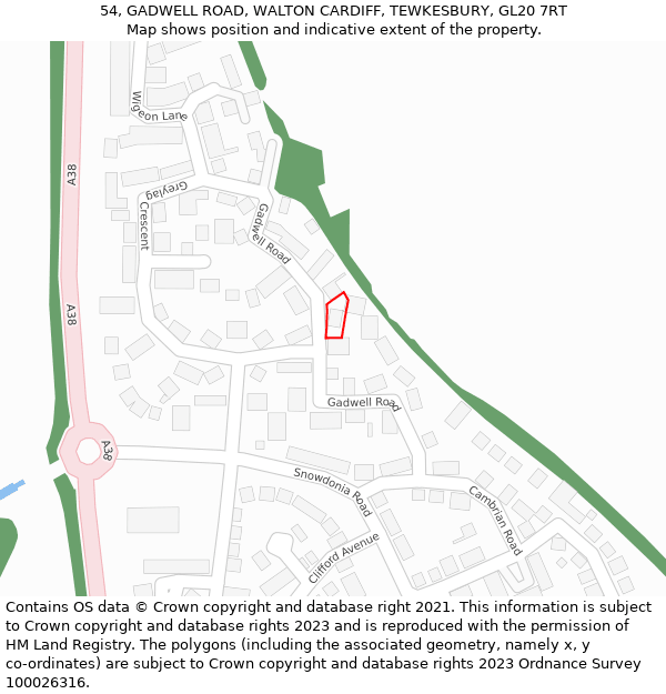 54, GADWELL ROAD, WALTON CARDIFF, TEWKESBURY, GL20 7RT: Location map and indicative extent of plot