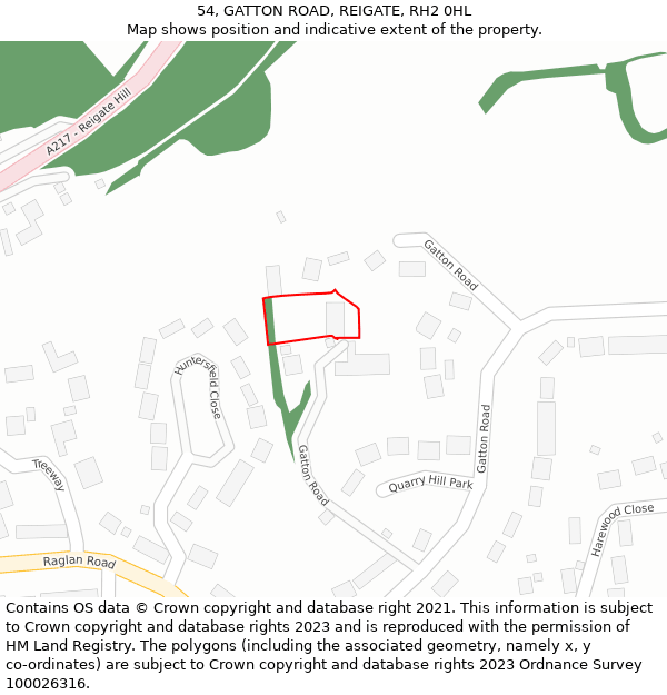 54, GATTON ROAD, REIGATE, RH2 0HL: Location map and indicative extent of plot