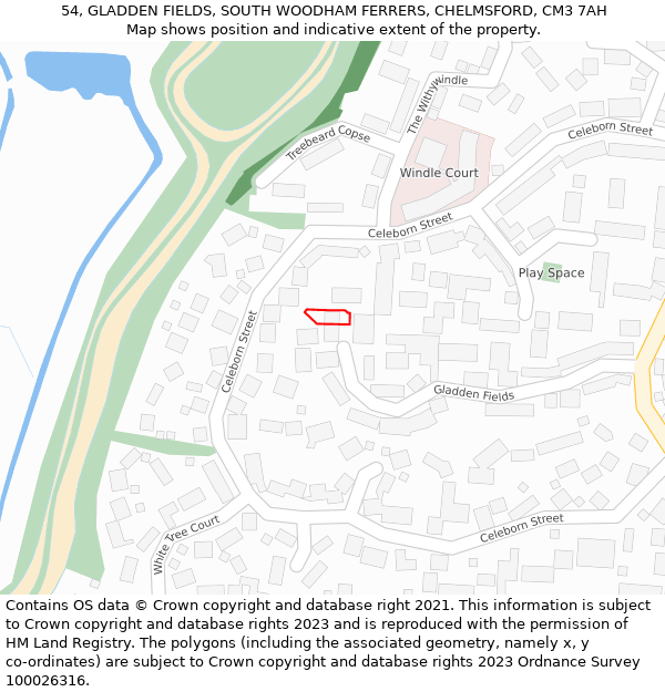 54, GLADDEN FIELDS, SOUTH WOODHAM FERRERS, CHELMSFORD, CM3 7AH: Location map and indicative extent of plot