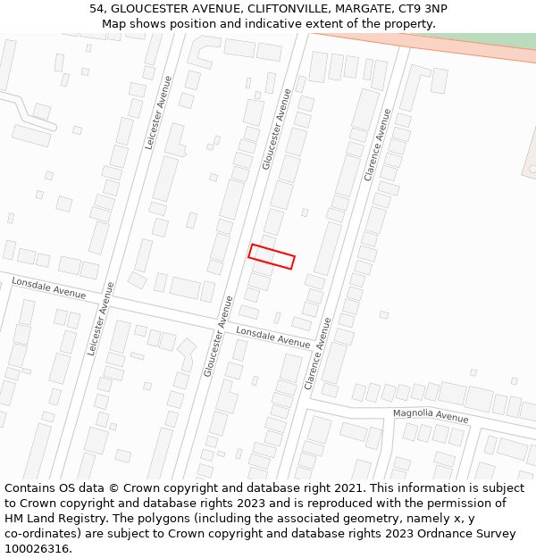 54, GLOUCESTER AVENUE, CLIFTONVILLE, MARGATE, CT9 3NP: Location map and indicative extent of plot