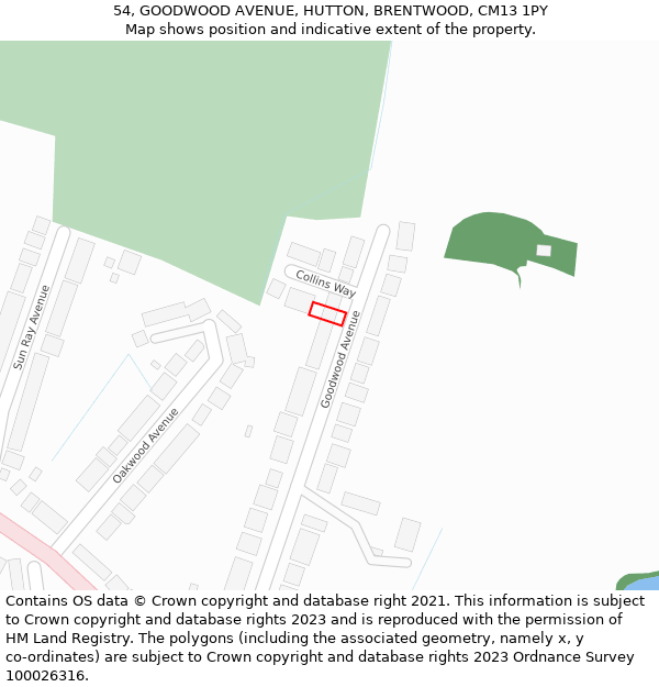 54, GOODWOOD AVENUE, HUTTON, BRENTWOOD, CM13 1PY: Location map and indicative extent of plot