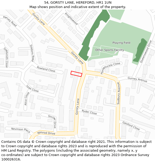 54, GORSTY LANE, HEREFORD, HR1 1UN: Location map and indicative extent of plot