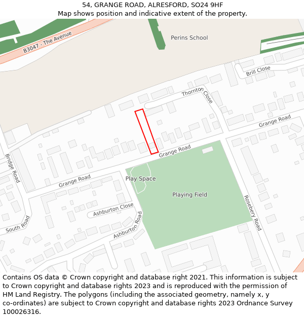 54, GRANGE ROAD, ALRESFORD, SO24 9HF: Location map and indicative extent of plot