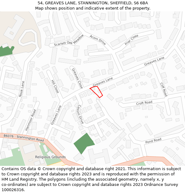 54, GREAVES LANE, STANNINGTON, SHEFFIELD, S6 6BA: Location map and indicative extent of plot