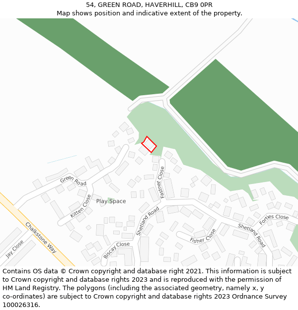 54, GREEN ROAD, HAVERHILL, CB9 0PR: Location map and indicative extent of plot