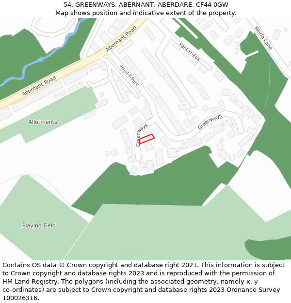 54, GREENWAYS, ABERNANT, ABERDARE, CF44 0GW: Location map and indicative extent of plot