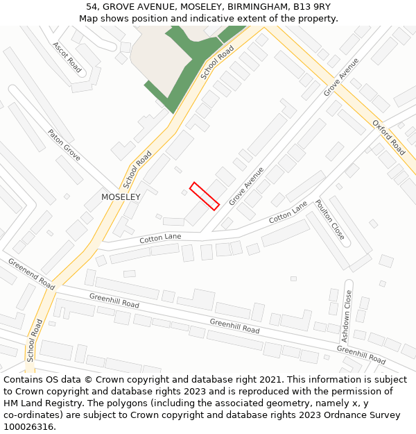 54, GROVE AVENUE, MOSELEY, BIRMINGHAM, B13 9RY: Location map and indicative extent of plot