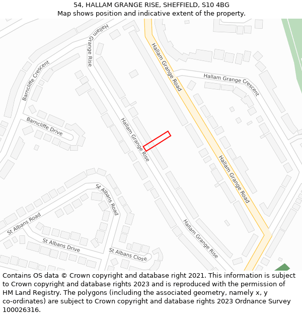 54, HALLAM GRANGE RISE, SHEFFIELD, S10 4BG: Location map and indicative extent of plot