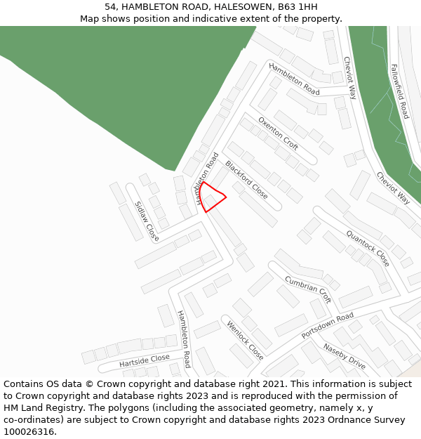 54, HAMBLETON ROAD, HALESOWEN, B63 1HH: Location map and indicative extent of plot