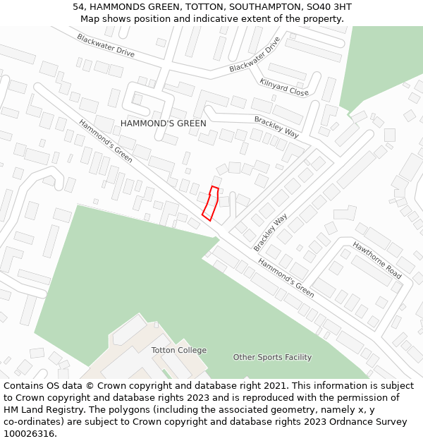 54, HAMMONDS GREEN, TOTTON, SOUTHAMPTON, SO40 3HT: Location map and indicative extent of plot