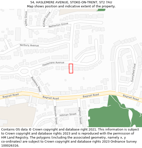 54, HASLEMERE AVENUE, STOKE-ON-TRENT, ST2 7AU: Location map and indicative extent of plot