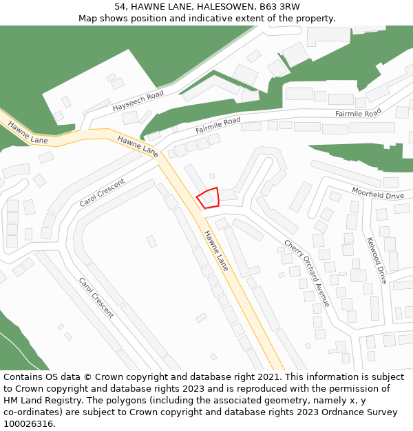 54, HAWNE LANE, HALESOWEN, B63 3RW: Location map and indicative extent of plot