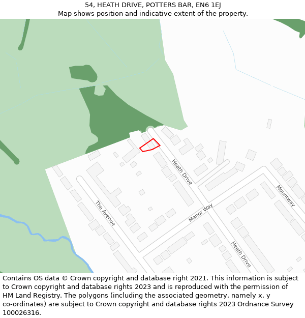 54, HEATH DRIVE, POTTERS BAR, EN6 1EJ: Location map and indicative extent of plot