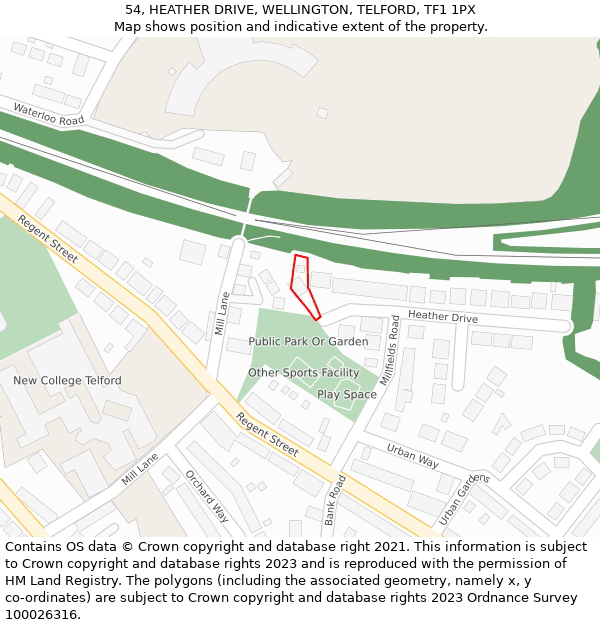 54, HEATHER DRIVE, WELLINGTON, TELFORD, TF1 1PX: Location map and indicative extent of plot
