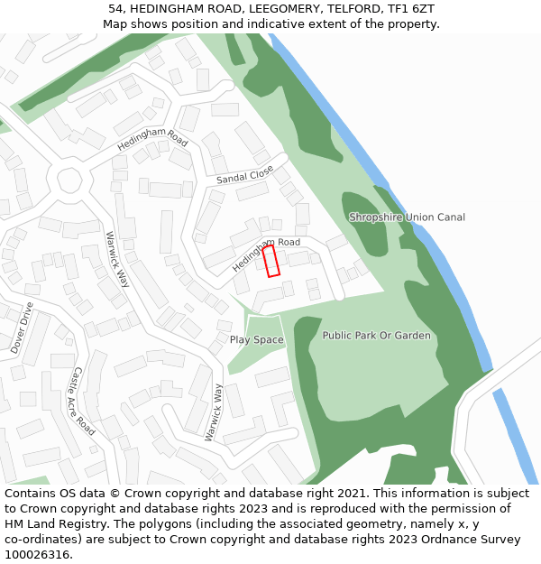 54, HEDINGHAM ROAD, LEEGOMERY, TELFORD, TF1 6ZT: Location map and indicative extent of plot