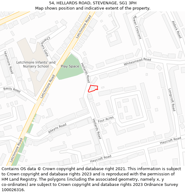 54, HELLARDS ROAD, STEVENAGE, SG1 3PH: Location map and indicative extent of plot