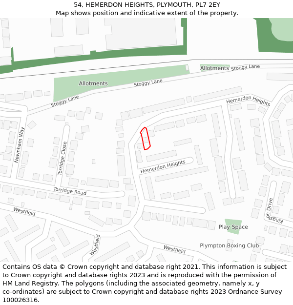 54, HEMERDON HEIGHTS, PLYMOUTH, PL7 2EY: Location map and indicative extent of plot