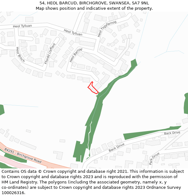 54, HEOL BARCUD, BIRCHGROVE, SWANSEA, SA7 9NL: Location map and indicative extent of plot