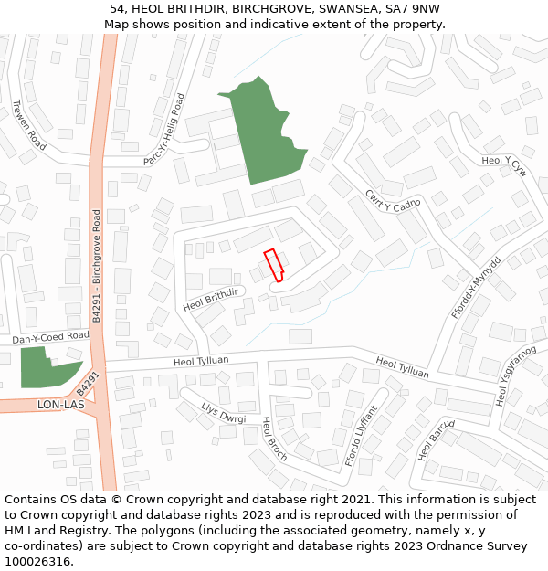 54, HEOL BRITHDIR, BIRCHGROVE, SWANSEA, SA7 9NW: Location map and indicative extent of plot