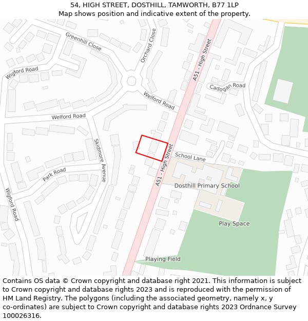 54, HIGH STREET, DOSTHILL, TAMWORTH, B77 1LP: Location map and indicative extent of plot