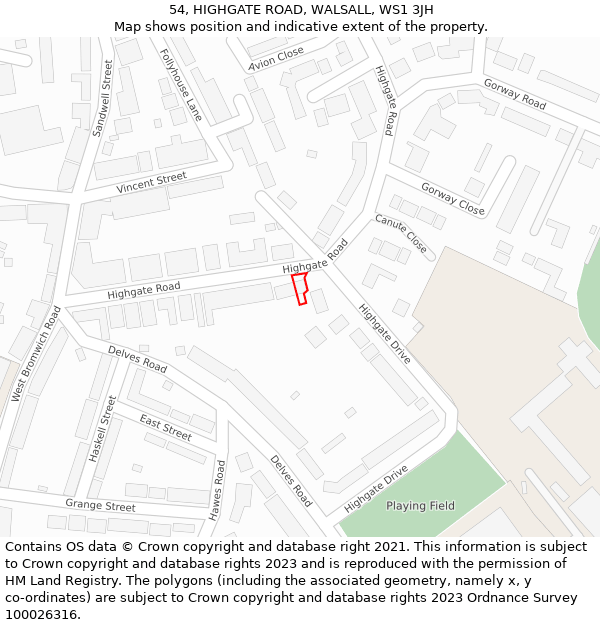 54, HIGHGATE ROAD, WALSALL, WS1 3JH: Location map and indicative extent of plot