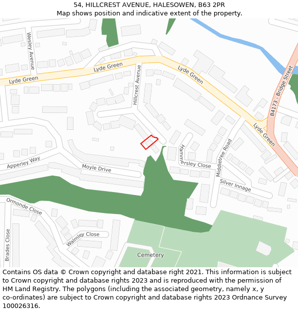 54, HILLCREST AVENUE, HALESOWEN, B63 2PR: Location map and indicative extent of plot