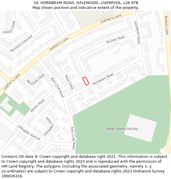 54, HORNBEAM ROAD, HALEWOOD, LIVERPOOL, L26 9TB: Location map and indicative extent of plot