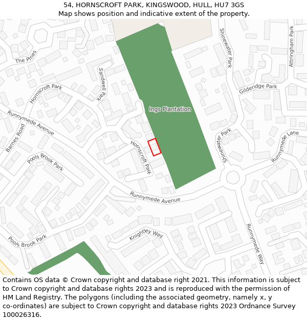 54, HORNSCROFT PARK, KINGSWOOD, HULL, HU7 3GS: Location map and indicative extent of plot