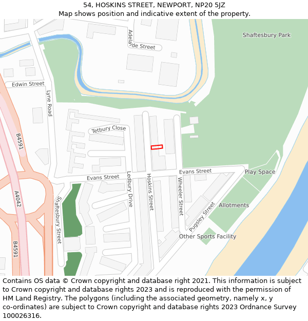 54, HOSKINS STREET, NEWPORT, NP20 5JZ: Location map and indicative extent of plot