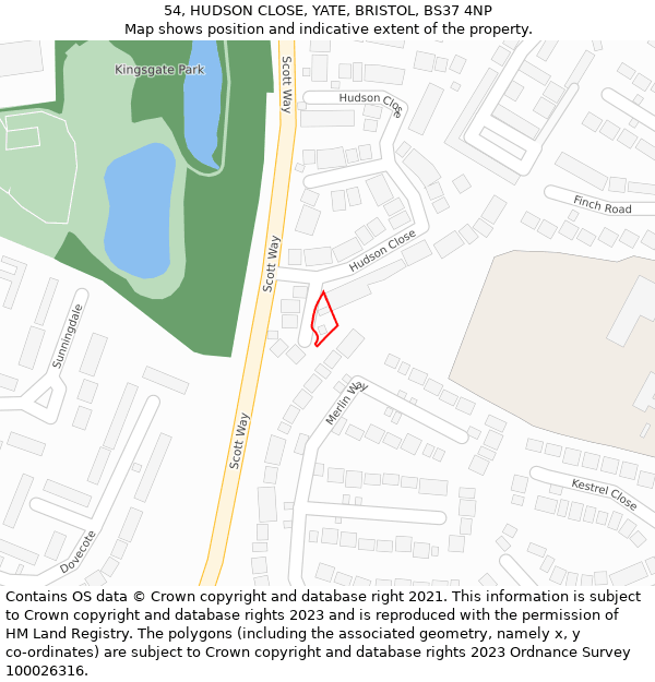 54, HUDSON CLOSE, YATE, BRISTOL, BS37 4NP: Location map and indicative extent of plot