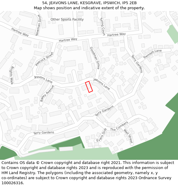 54, JEAVONS LANE, KESGRAVE, IPSWICH, IP5 2EB: Location map and indicative extent of plot