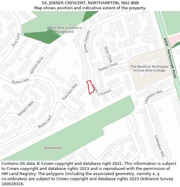 54, JENNER CRESCENT, NORTHAMPTON, NN2 8NB: Location map and indicative extent of plot
