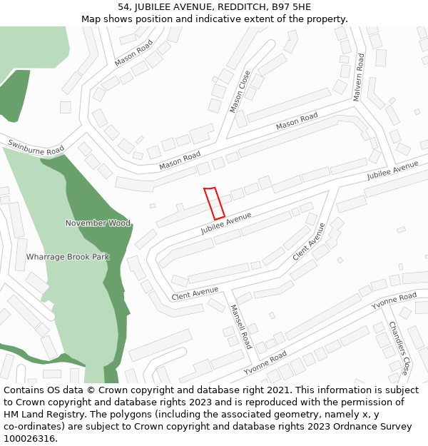54, JUBILEE AVENUE, REDDITCH, B97 5HE: Location map and indicative extent of plot