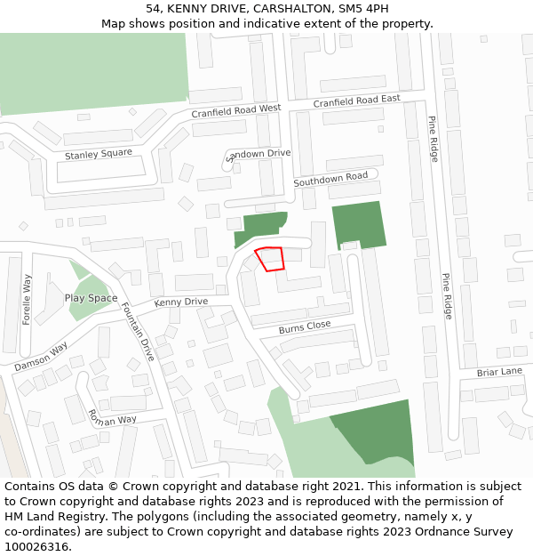 54, KENNY DRIVE, CARSHALTON, SM5 4PH: Location map and indicative extent of plot
