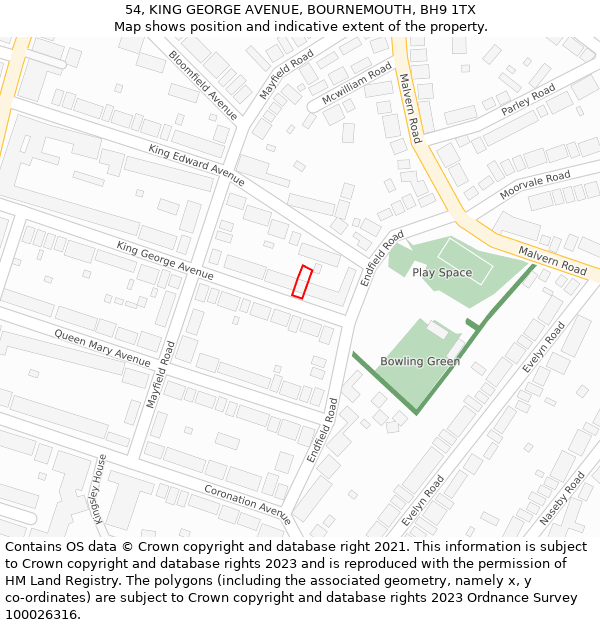 54, KING GEORGE AVENUE, BOURNEMOUTH, BH9 1TX: Location map and indicative extent of plot