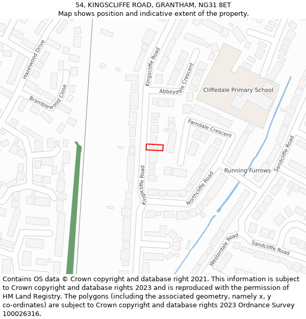 54, KINGSCLIFFE ROAD, GRANTHAM, NG31 8ET: Location map and indicative extent of plot