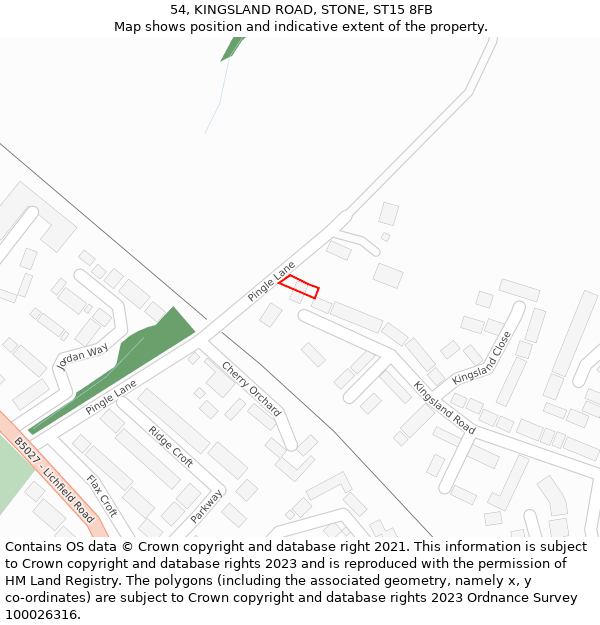 54, KINGSLAND ROAD, STONE, ST15 8FB: Location map and indicative extent of plot