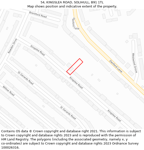 54, KINGSLEA ROAD, SOLIHULL, B91 1TL: Location map and indicative extent of plot