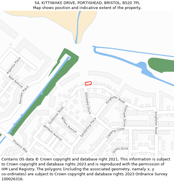 54, KITTIWAKE DRIVE, PORTISHEAD, BRISTOL, BS20 7PL: Location map and indicative extent of plot