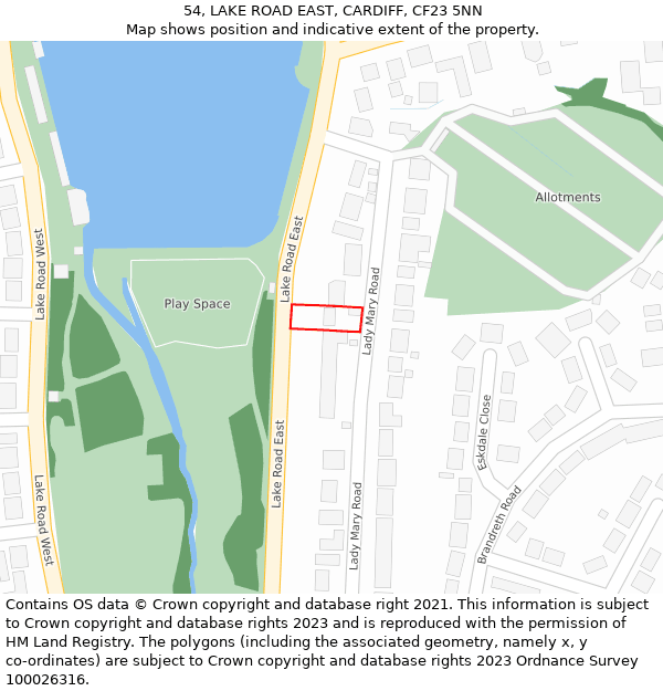 54, LAKE ROAD EAST, CARDIFF, CF23 5NN: Location map and indicative extent of plot