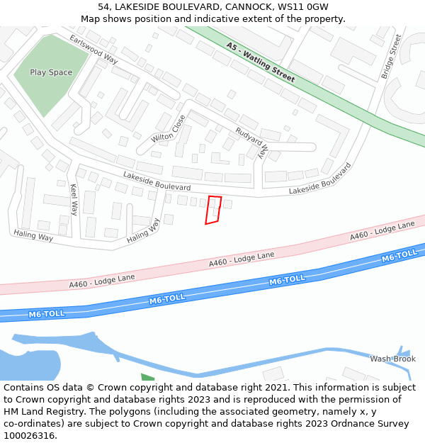 54, LAKESIDE BOULEVARD, CANNOCK, WS11 0GW: Location map and indicative extent of plot
