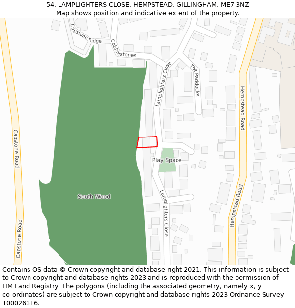 54, LAMPLIGHTERS CLOSE, HEMPSTEAD, GILLINGHAM, ME7 3NZ: Location map and indicative extent of plot