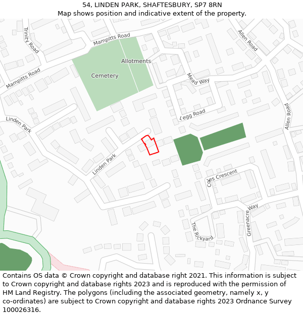 54, LINDEN PARK, SHAFTESBURY, SP7 8RN: Location map and indicative extent of plot