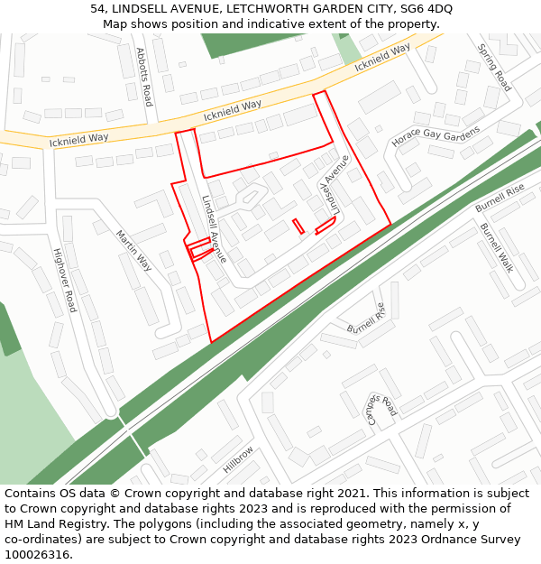 54, LINDSELL AVENUE, LETCHWORTH GARDEN CITY, SG6 4DQ: Location map and indicative extent of plot