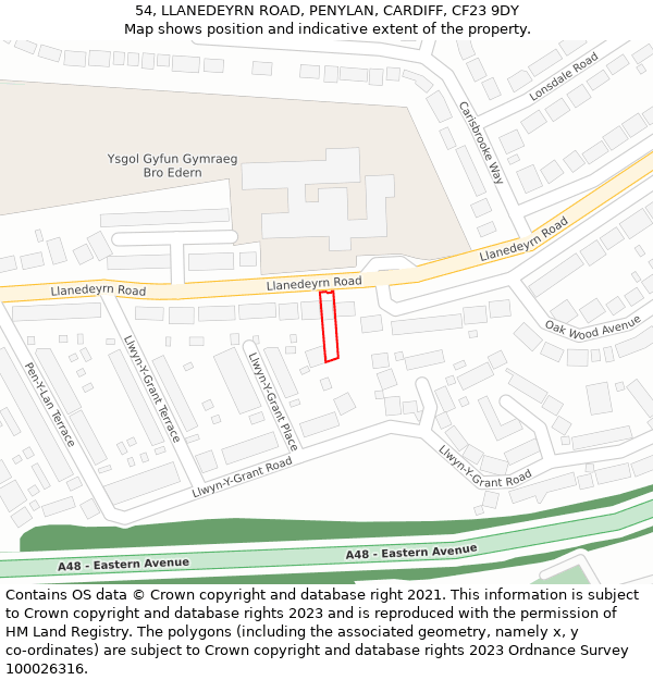 54, LLANEDEYRN ROAD, PENYLAN, CARDIFF, CF23 9DY: Location map and indicative extent of plot