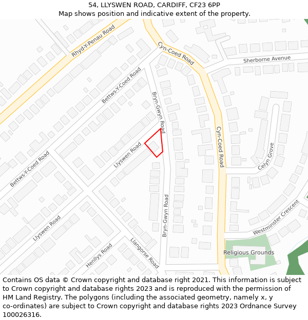 54, LLYSWEN ROAD, CARDIFF, CF23 6PP: Location map and indicative extent of plot