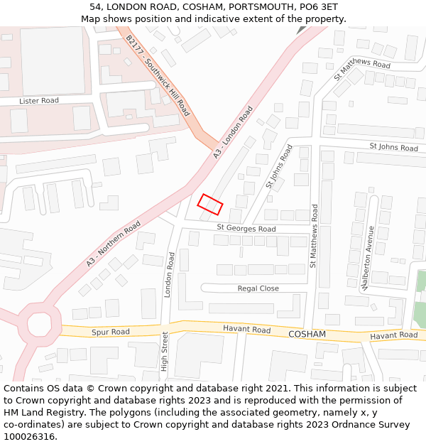 54, LONDON ROAD, COSHAM, PORTSMOUTH, PO6 3ET: Location map and indicative extent of plot